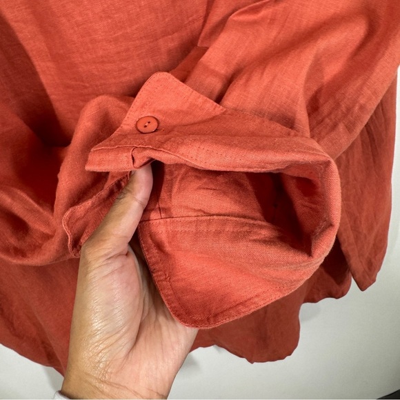 Maggie T Women's Rust Orange 100% Linen Lagenlook Tunic V-Neck Blouse Size 20 - Picture 6 of 12